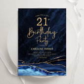Invitation Agate Marine Blue Gold 21e anniversaire