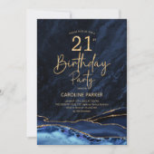 Invitation Agate Marine Blue Gold 21e anniversaire (Devant)