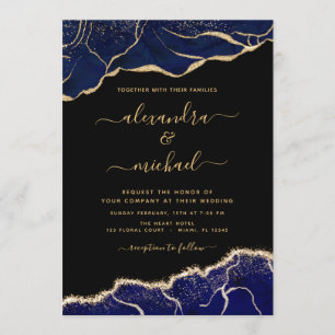 Invitation Agate Marine Blue Gold Mariage