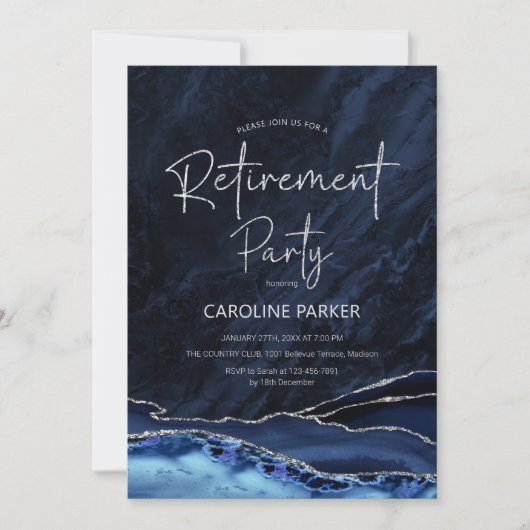 Invitation Agate Marine Blue Silver Retraite Party (Devant)