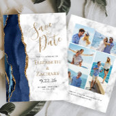 Invitation Agate Marine Marbre bleu or 5-Photo Enregistrer la