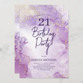 Invitation Agate Marine Purple and Gold 21e anniversaire (Devant / Derrière)