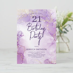 Invitation Agate Marine Purple and Gold 21e anniversaire