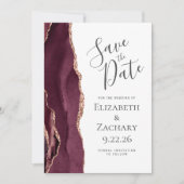 Invitation Agate moderne Bourgogne Rose Or Enregistrer la car (Devant)