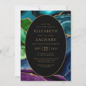 Invitation Agate moderne Gold Oval Frame QR Code Mariage (Devant)