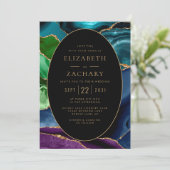 Invitation Agate moderne Gold Oval Frame QR Code Mariage (Debout devant)
