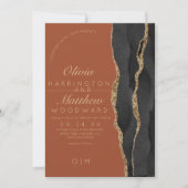 Invitation Agate moderne Luxe noir et orange Mariage (Devant)