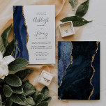 Invitation Agate moderne Marine Mariage bleu or<br><div class="desc">Le bord gauche de cette élégante faire-part de mariage moderne est orné d'une bordure en aquarelle bleu marine ornée d'une parties scintillant en faux or. Le texte personnalisable combine écriture manuscrite, copperplate et polices italiques en gris fusain sur un arrière - plan blanc. L'envers est assorti d'un design d'agate bleu...</div>