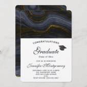 Invitation Agate moderne Noir et Or & Graduation Cap (Devant / Derrière)
