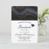 Invitation Agate moderne Noir et Or & Graduation Cap (Debout devant)