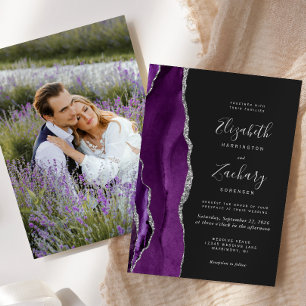 Invitation Agate moderne violet argent Mariage foncé