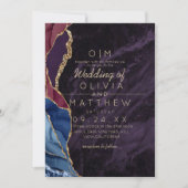 Invitation Agate moderne violet Bourgogne bleu Mariage or (Devant)