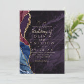 Invitation Agate moderne violet Bourgogne bleu Mariage or (Debout devant)