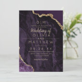 Invitation Agate moderne violet or Mariage élégant Monogramme (Debout devant)