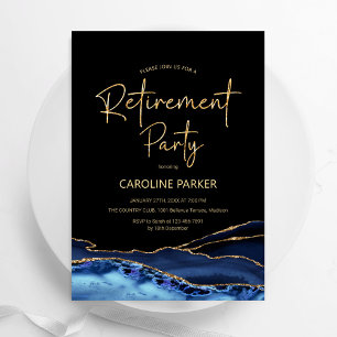 Invitation Agate Navy Blue Black Gold Retraite Party