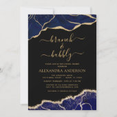 Invitation Agate Navy Blue Gold Brunch & Bubbly Fête des mari (Devant)