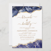 Invitation Agate Navy Blue Gold Brunch & Bubbly Fête des mari (Devant)