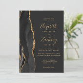 Invitation Agate Or Noir Code QR Photo Sombre Mariage (Debout devant)