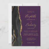 Invitation Agate Or Noir Mariage Violet Foncé (Devant)