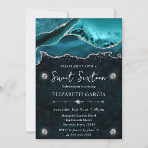 Invitation Agate Pailleté Turquoise et Argent Douce 16