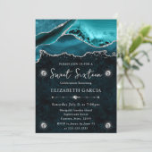 Invitation Agate Pailleté Turquoise et Argent Douce 16 (Debout devant)