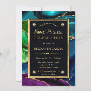 Invitation Agate Pailleté Violet, Bleu et Vert pour un Sweet