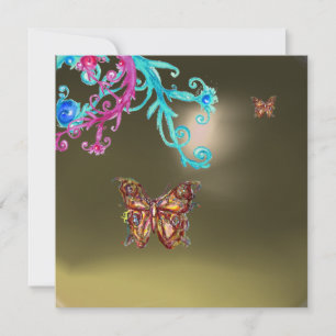 Invitation AGATE PAPILLON, gris bleu rose vif rouge