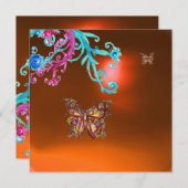 Invitation AGATE PAPILLON, jaune orange bleu rose vif (Devant / Derrière)