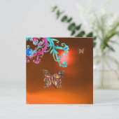 Invitation AGATE PAPILLON, jaune orange bleu rose vif (Debout devant)