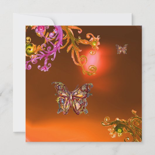 Invitation AGATE PAPILLON , orange rose jaune marron vif (Devant)