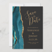 Invitation Agate photo personnalisée Turquoise Or foncé Enreg (Devant)