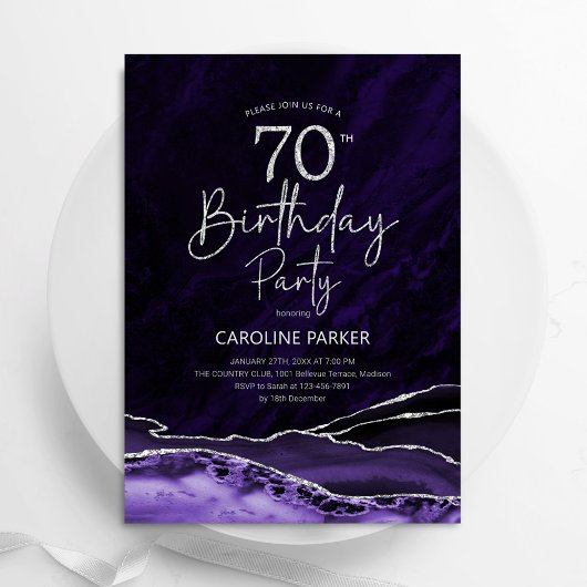 Invitation Agate Purple Silver 70e anniversaire