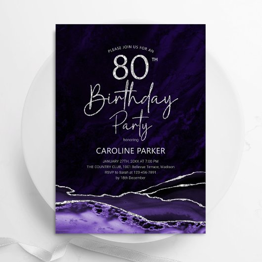 Invitation Agate Purple Silver 80e anniversaire