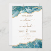 Invitation Agate QR Code Turquoise Turquoise Gold Mariage (Devant)