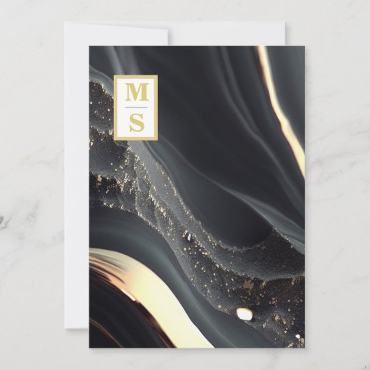 Invitation *~ Agate QR or NOIR Monogramme AR66 Mariage RSVP (Devant)