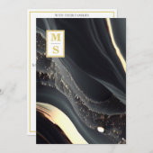 Invitation *~ Agate QR or NOIR Monogramme AR66 Mariage RSVP (Devant / Derrière)