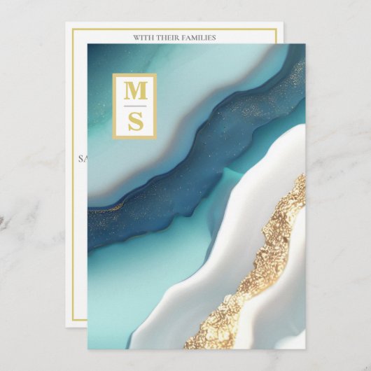 Invitation *~ Agate QR Sarcelle Monogram AR66 RSVP Mariage (Devant / Derrière)