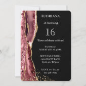 Invitation Agate rose Rose noir Parties scintillant or 16e an (Devant)