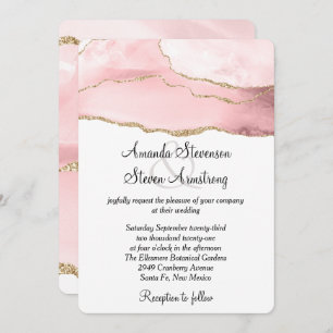 Invitation Agate rose vierge avec ruban doré mariage élégant