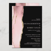 Invitation Agate rose vif moderne arrière - plan noir (Devant / Derrière)