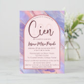 Invitation Agate Rose Violet Espagnol 100e Anniversaire Pour (Debout devant)