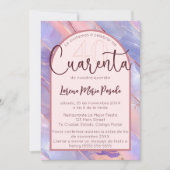 Invitation Agate Rose Violet Espagnol 40e Anniversaire Pour E (Devant)