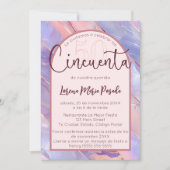 Invitation Agate Rose Violet Espagnol 50e Anniversaire Pour E (Devant)