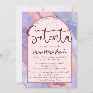 Invitation Agate Rose Violet Espagnol 70ème Anniversaire Pour