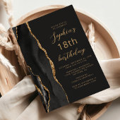 Invitation Agate Script Or Noir 18e Anniversaire