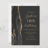 Invitation Agate Script Or Noir 18e Anniversaire (Devant)