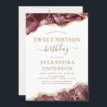 Invitation Agate Sweet 16 Anniversaire Bourgogne Or<br><div class="desc">Agate Geode Bourgogne et Gold Foil Invitations de fête d'anniversaire - comprend un script moderne magnifique et élégant pour la fête d'anniversaire du Sweet sixteen spécial (16e).</div>