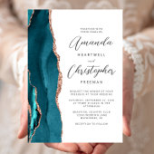 Invitation Agate Teal Rose Gold Script Wedding