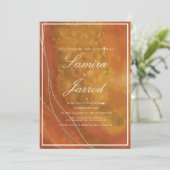 Invitation Agate Terracotta main Aquarelle Faux Mariage or (Debout devant)