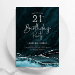 Invitation Agate Turquoise Argent 21e anniversaire<br><div class="desc">Turquoise et argent agate 21e anniversaire invitation de fête. Elégant design moderne avec aquarelle turquoise agate marbre arrière - plan,  faux parties scintillant argent et typographie script. Carte invitation branchée parfaite pour une célébration anniversaire féminine élégante. Invitations Zazzle imprimées ou téléchargement instantané modèle imprimable numérique.</div>